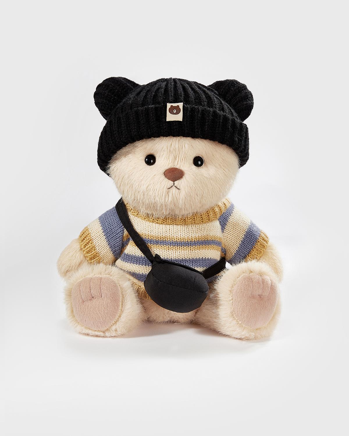 Teddy Bear & Casual Black Hat Sweater Set - 12 Inches