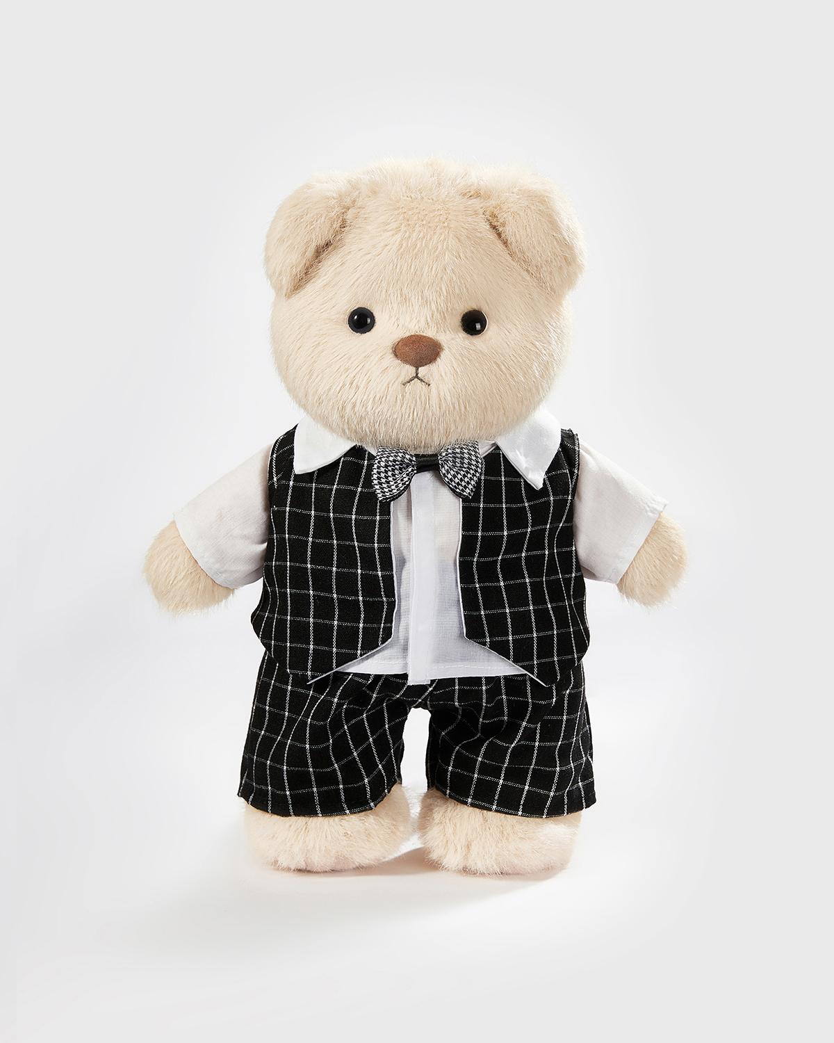 Teddy Bear & Black Plaid Suit - 12 Inches