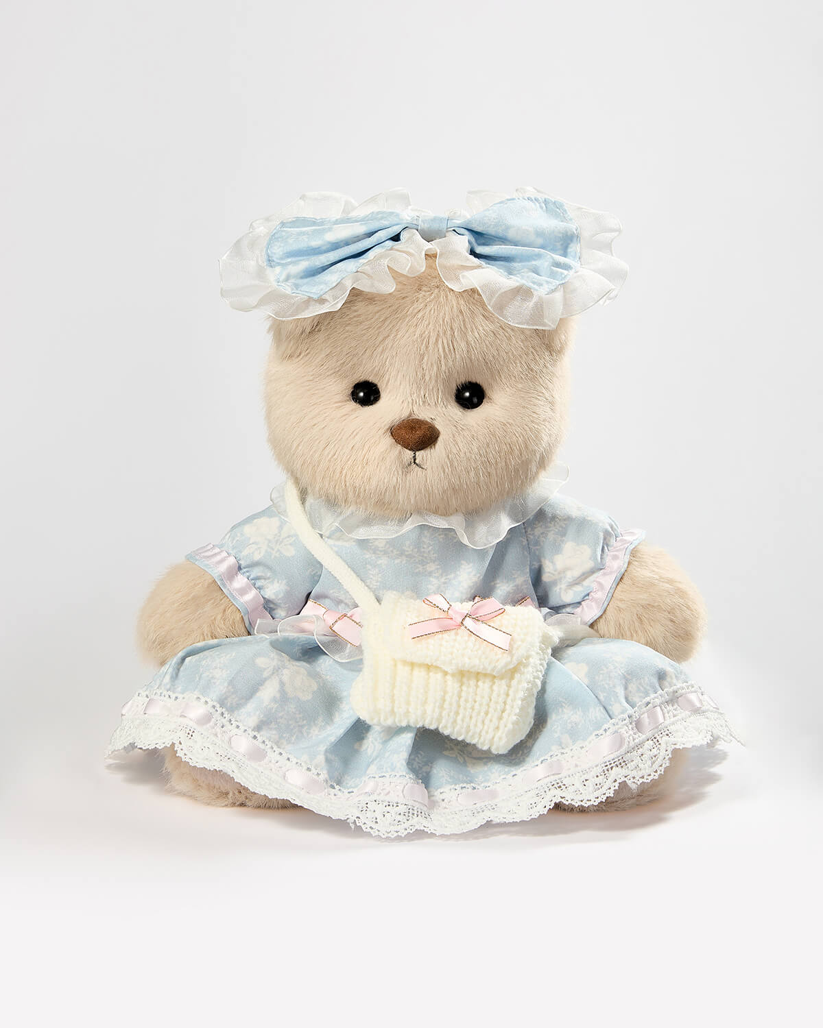 Teddy Bear & Blue Jacquard Rose Dress - 12 Inches