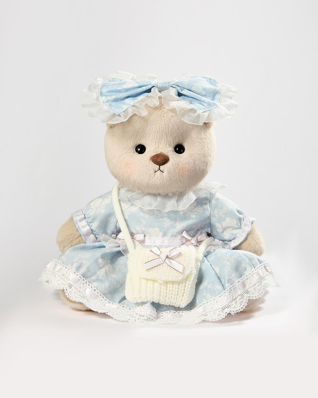 Teddy Bear & Blue Jacquard Rose Dress - 12 Inches