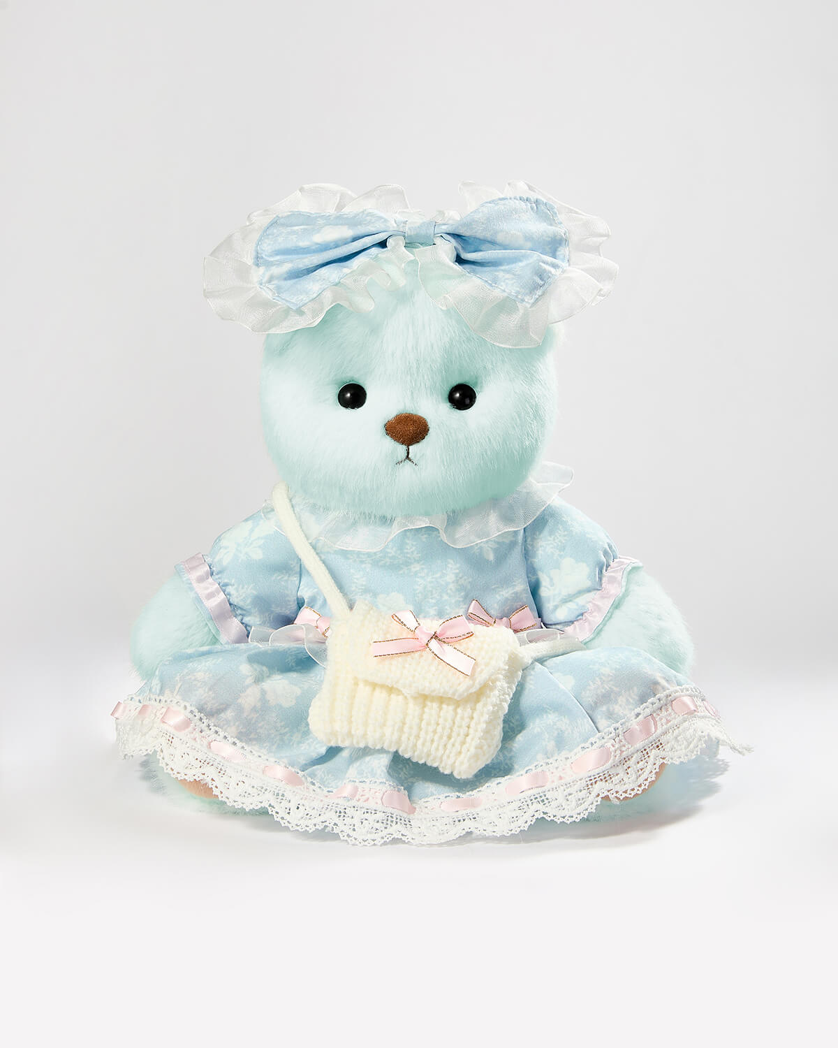 Teddy Bear & Blue Jacquard Rose Dress - 12 Inches