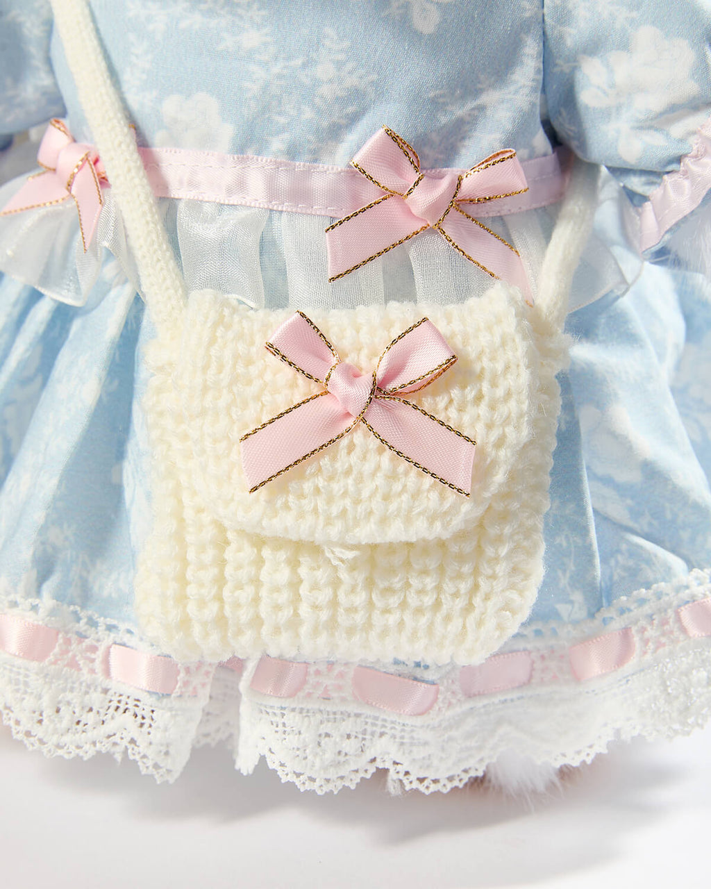 Teddy Bear & Blue Jacquard Rose Dress - 12 Inches