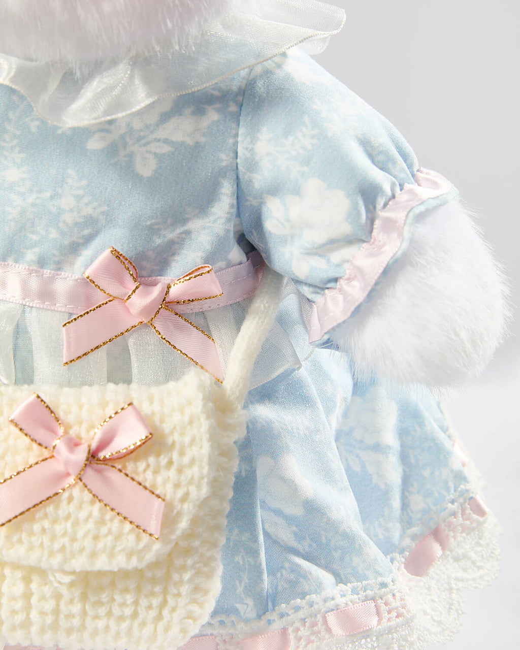 Teddy Bear & Blue Jacquard Rose Dress - 12 Inches