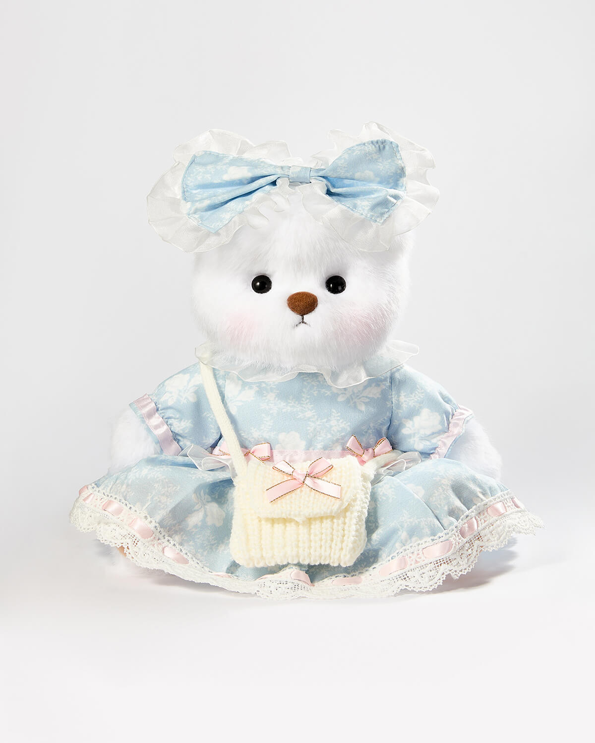 Teddy Bear & Blue Jacquard Rose Dress - 12 Inches