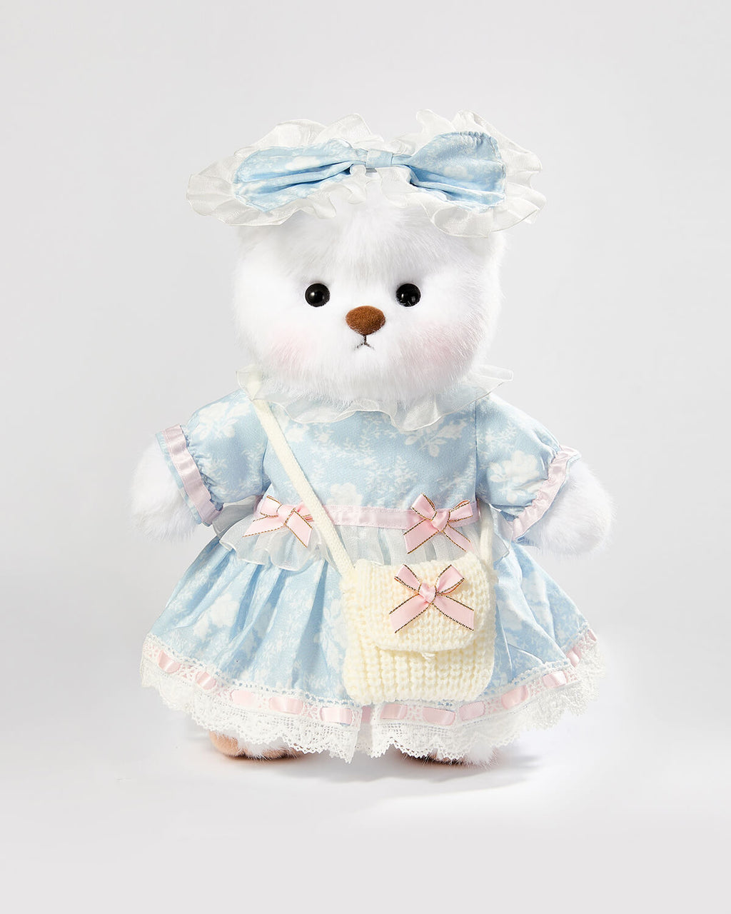 Teddy Bear & Blue Jacquard Rose Dress - 12 Inches