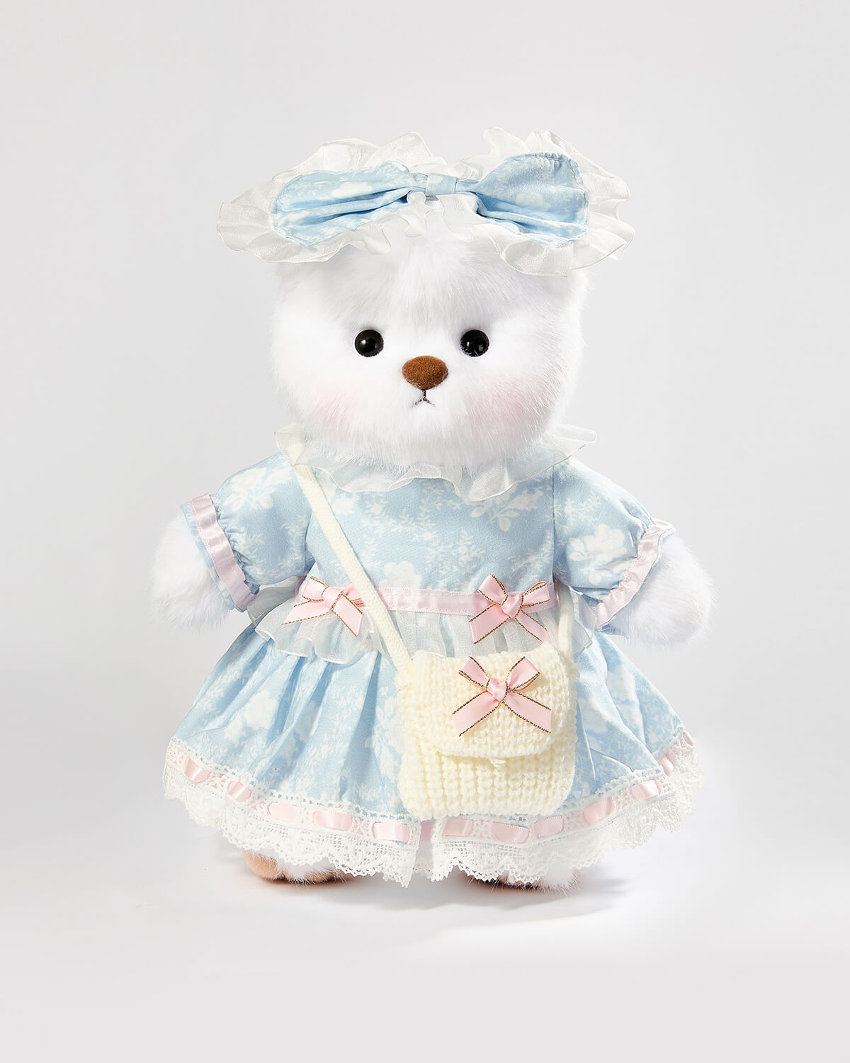 Teddy Bear & Blue Jacquard Rose Dress - 12 Inches