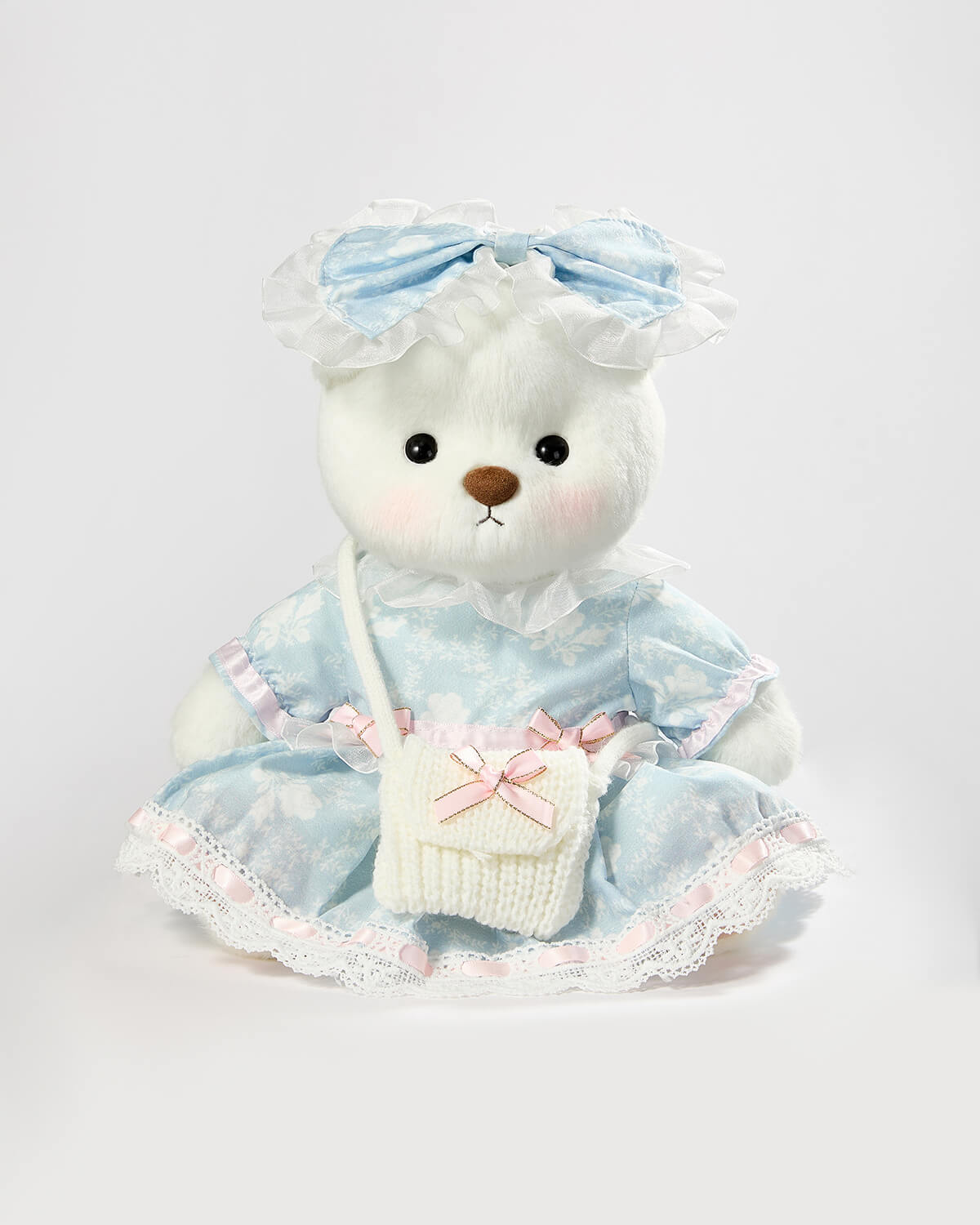Teddy Bear & Blue Jacquard Rose Dress - 12 Inches