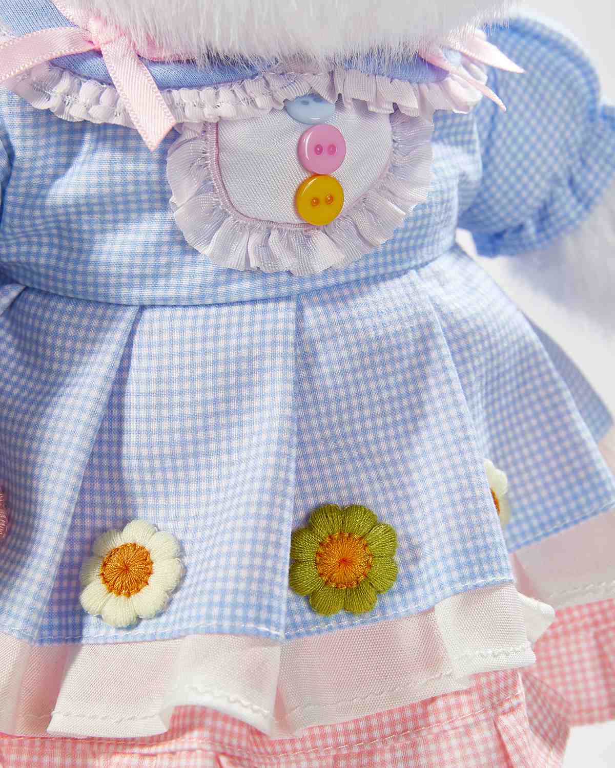 Teddy Bear & Cute Blue Plaid Floral Dress - 12 Inches