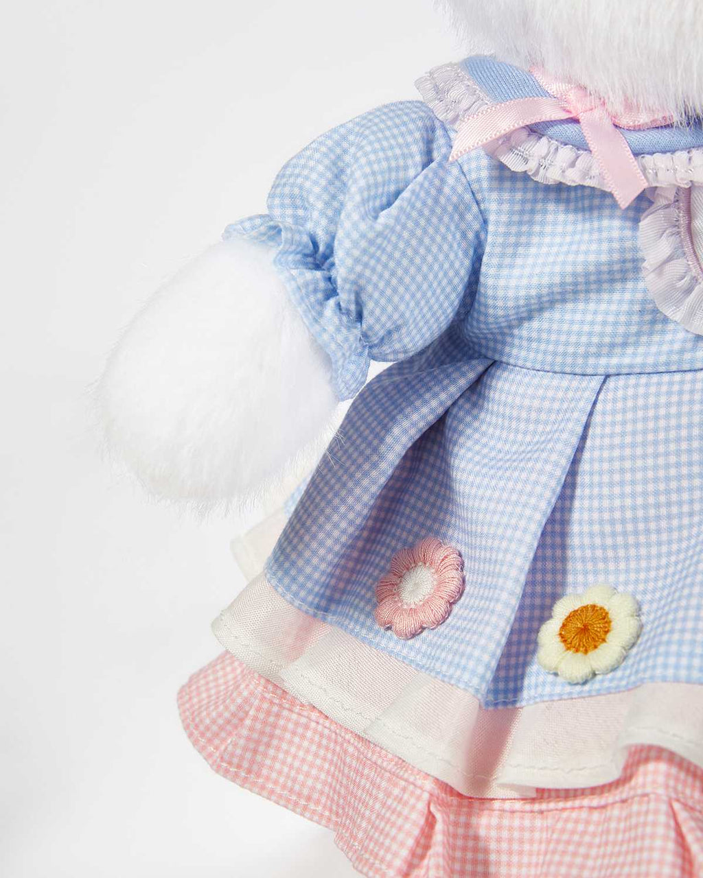 Teddy Bear & Cute Blue Plaid Floral Dress - 12 Inches