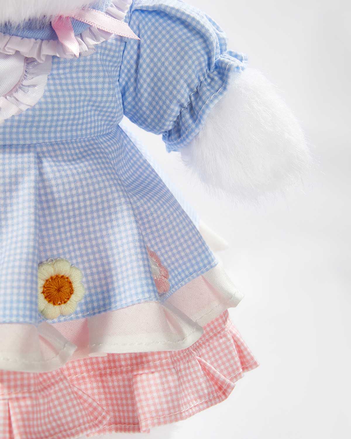 Teddy Bear & Cute Blue Plaid Floral Dress - 12 Inches