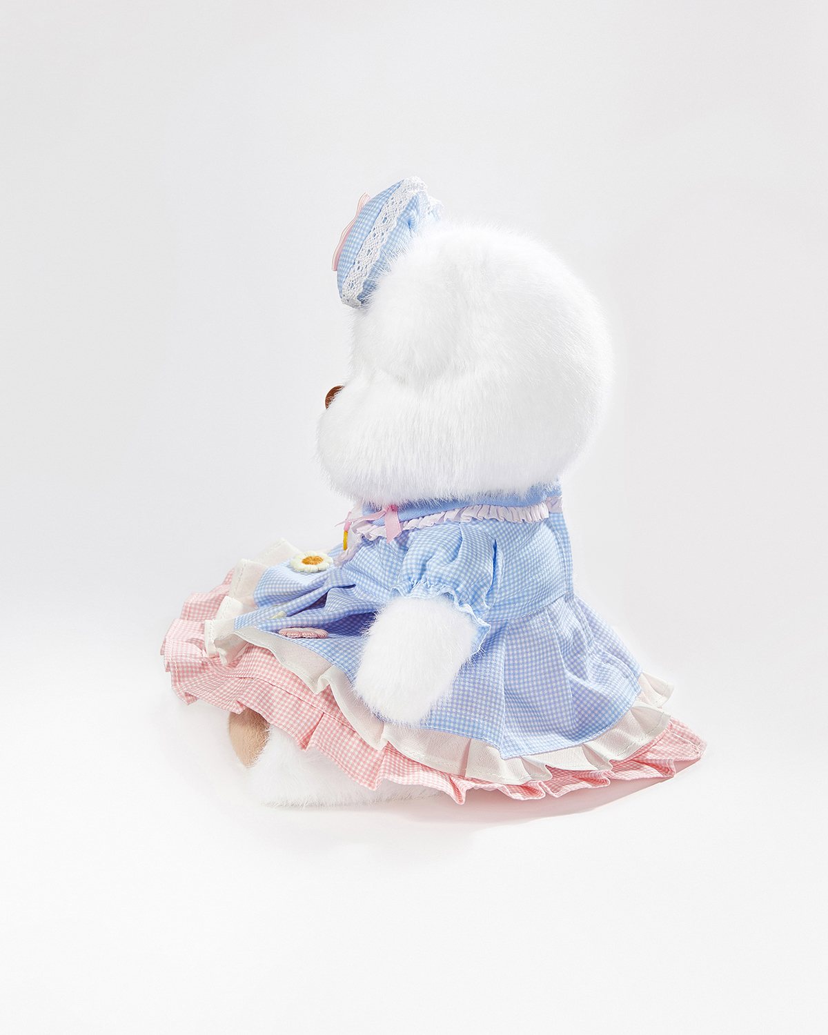 Teddy Bear & Cute Blue Plaid Floral Dress - 12 Inches