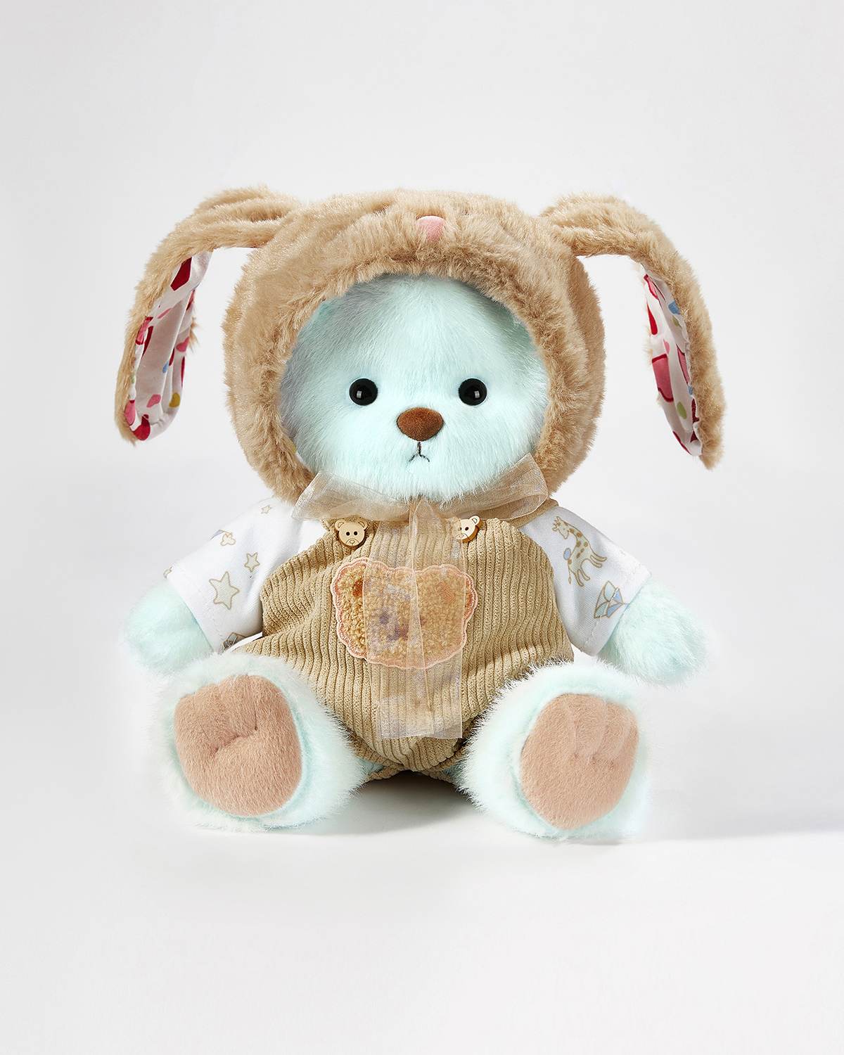 Teddy Bear & Brown Long Eared Rabbit Overalls Set - 12 Inches