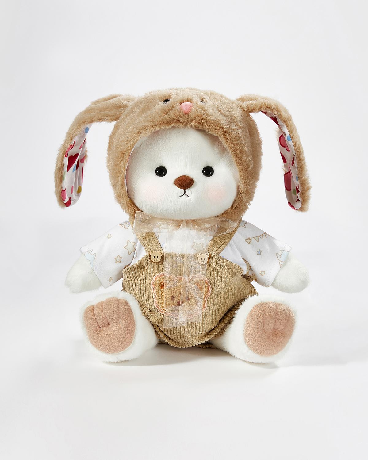 Teddy Bear & Brown Long Eared Rabbit Overalls Set - 12 Inches