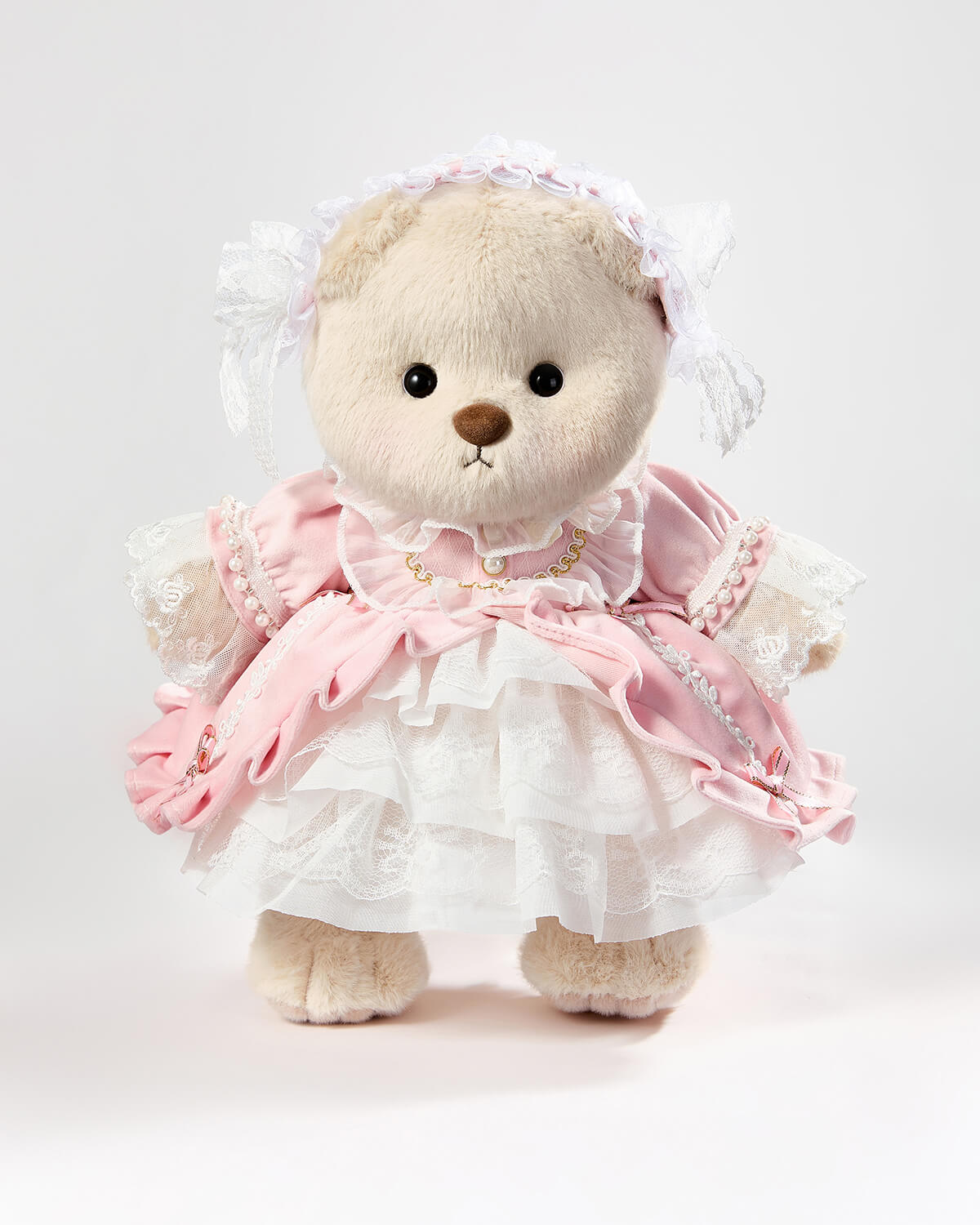 Teddy Bear & Gorgeous Pink Lace Dress - 12 Inches