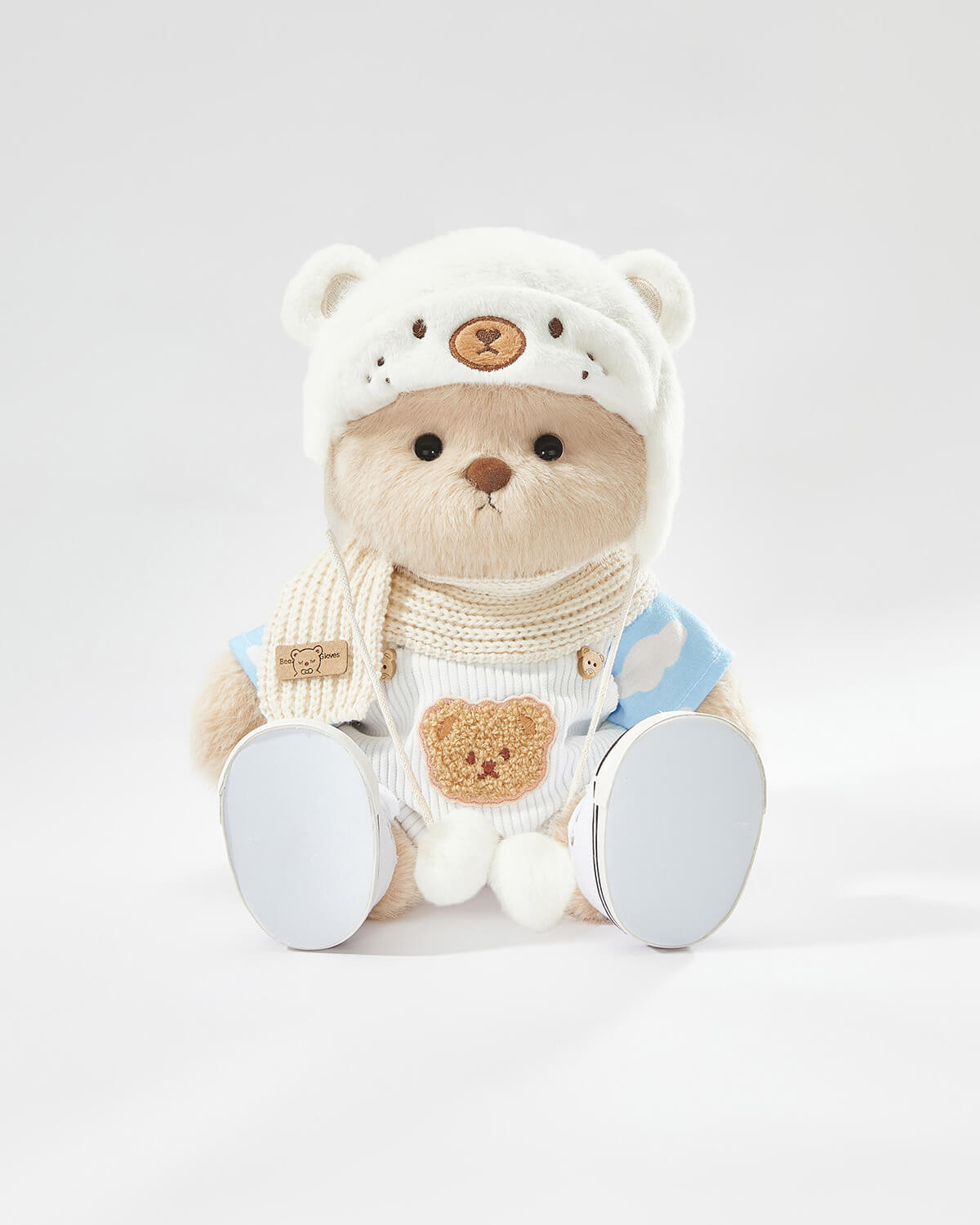Teddy Bear & Casual White Bear Hat Overalls Set of 5 - 12 Inches