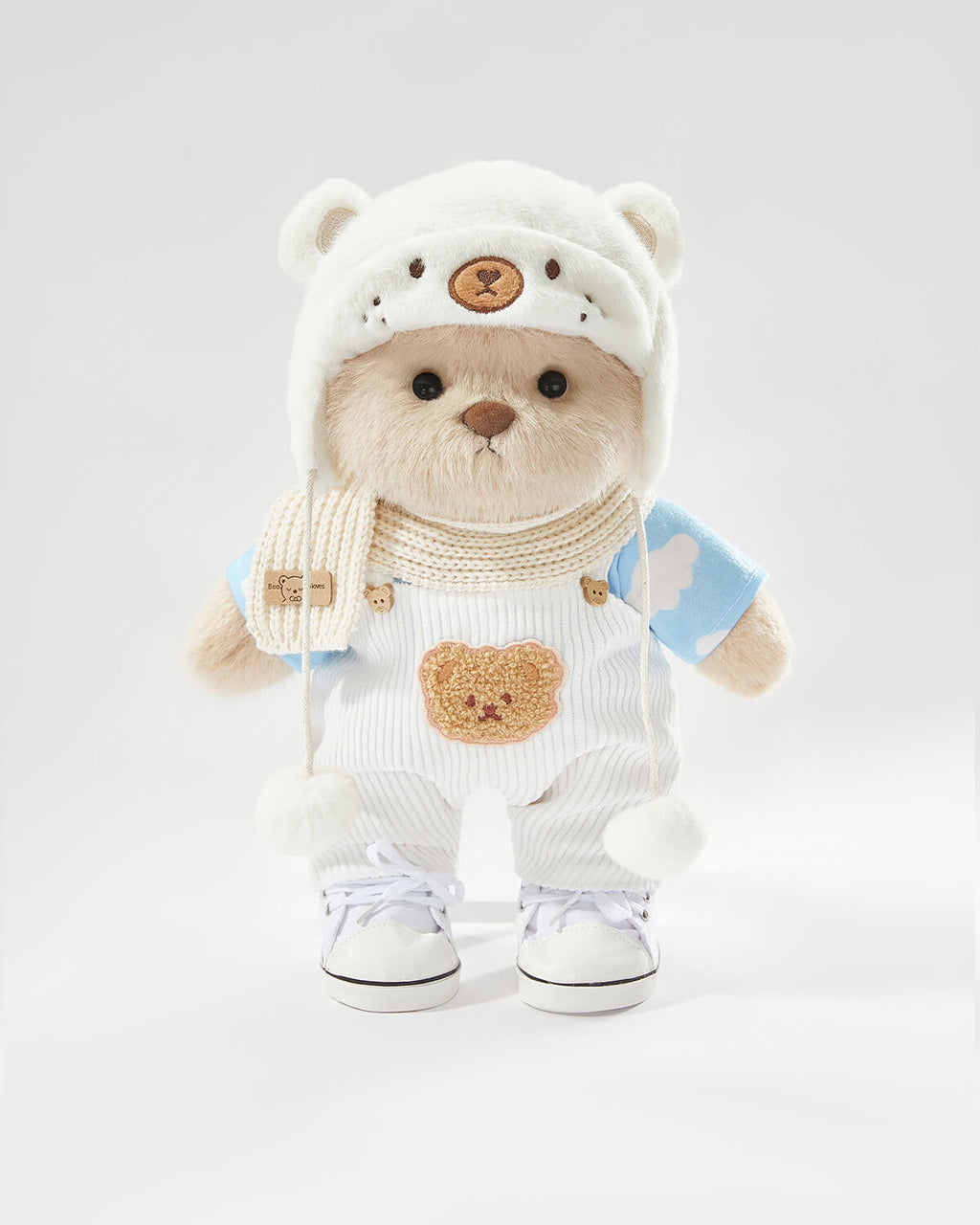 Teddy Bear & Casual White Bear Hat Overalls Set of 5 - 12 Inches