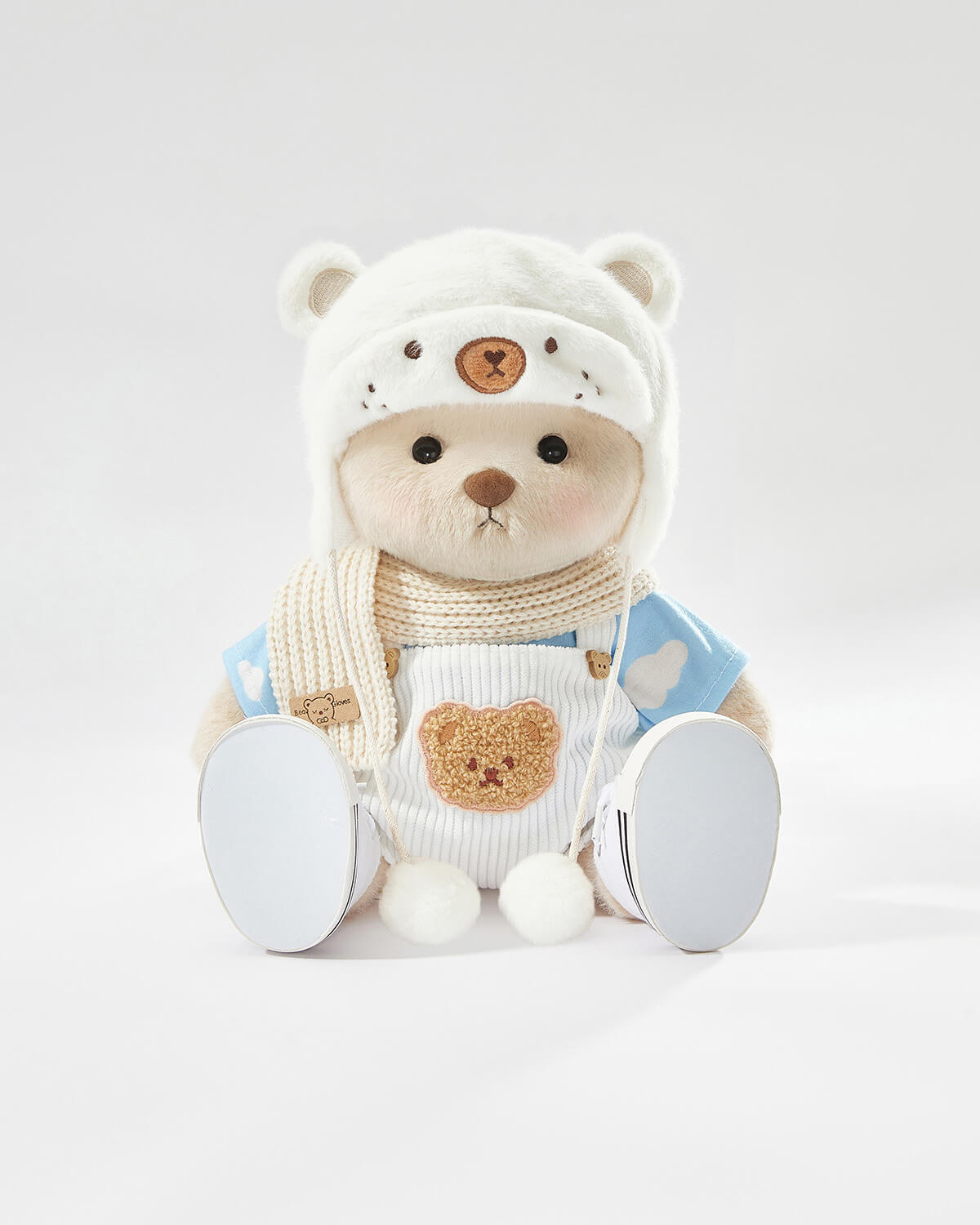 Teddy Bear & Casual White Bear Hat Overalls Set of 5 - 12 Inches