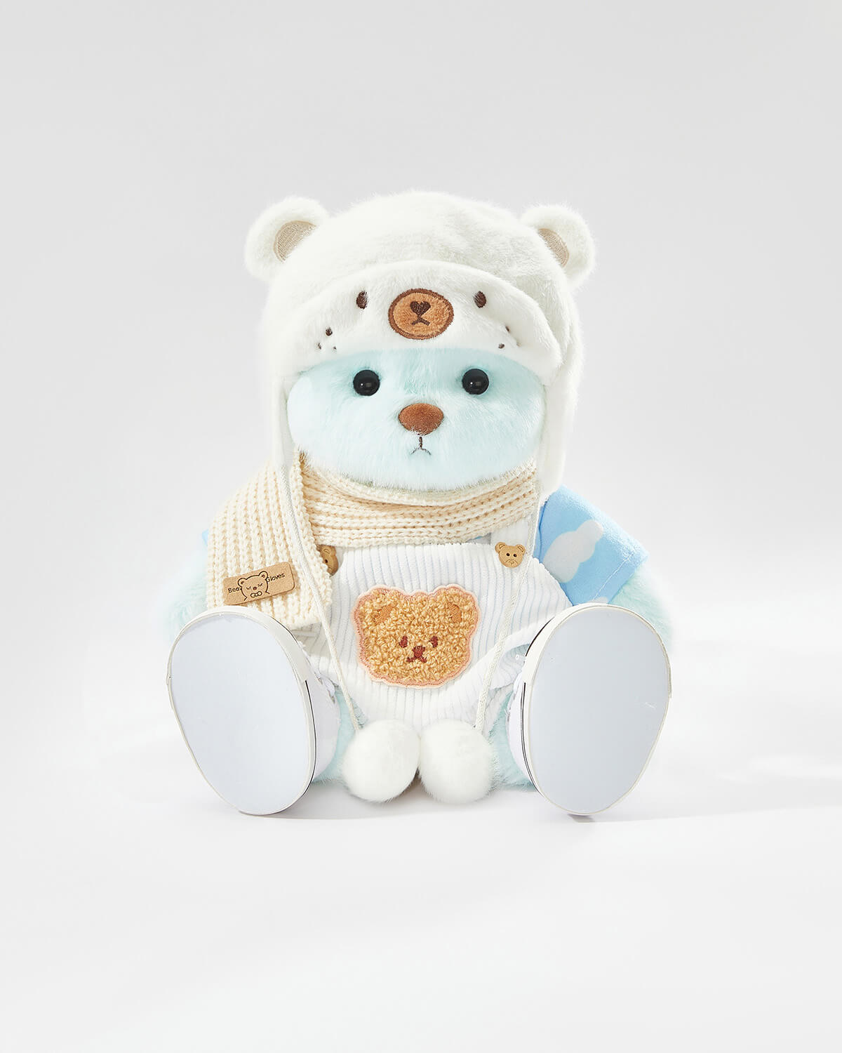Teddy Bear & Casual White Bear Hat Overalls Set of 5 - 12 Inches