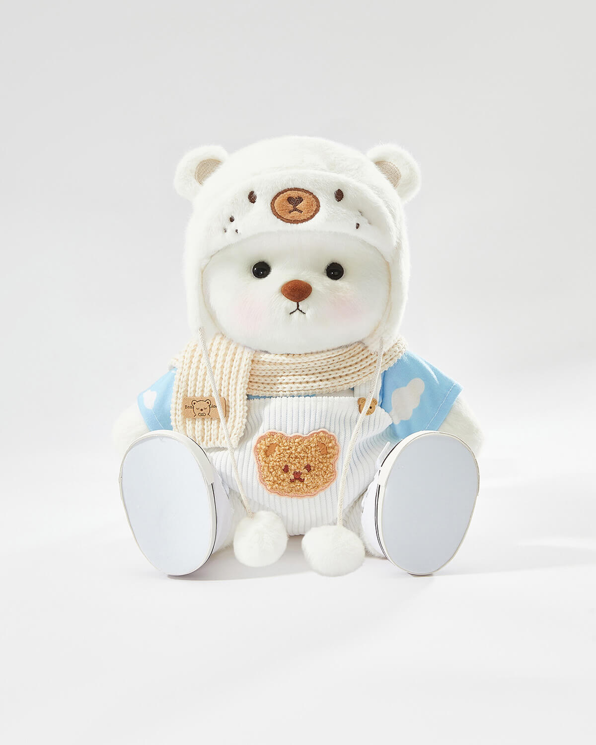 Teddy Bear & Casual White Bear Hat Overalls Set of 5 - 12 Inches