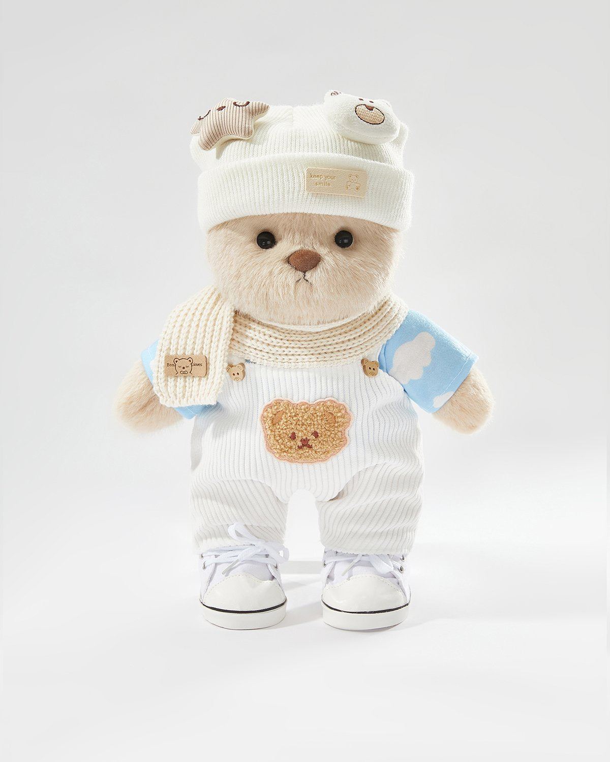 Teddy Bear & Casual White Overalls Set of 5 - 12 Inches
