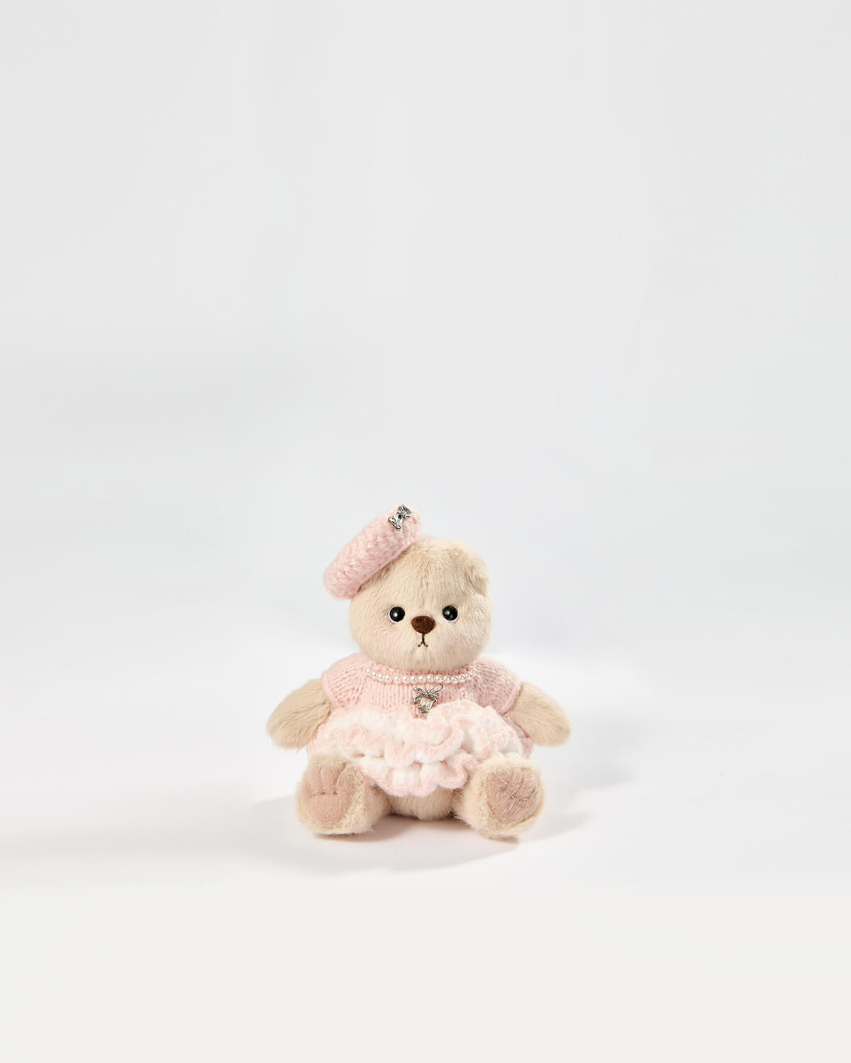 Teddy Bear & Pink Knit Cake Dress - 6 Inches